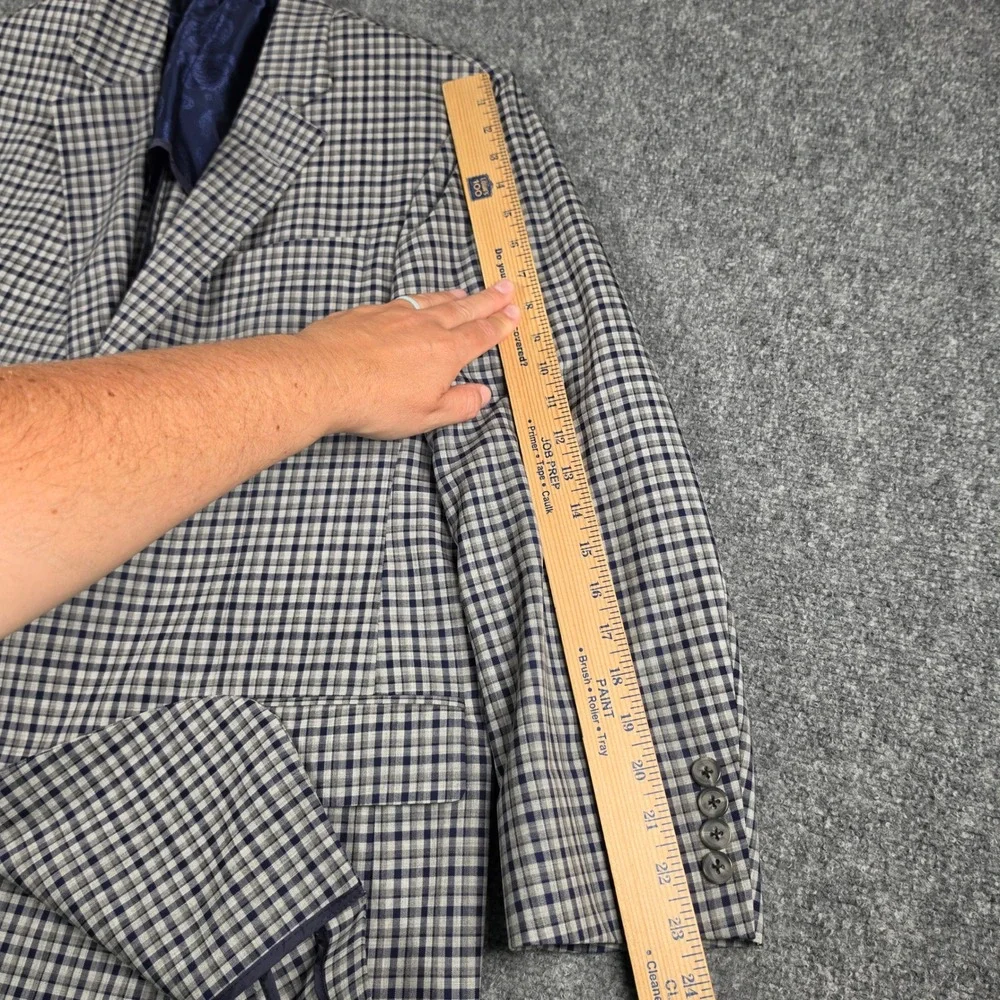Robert Talbott Unstructured Sport Coat Mens 44R Blue Gray Check Wool Blazer